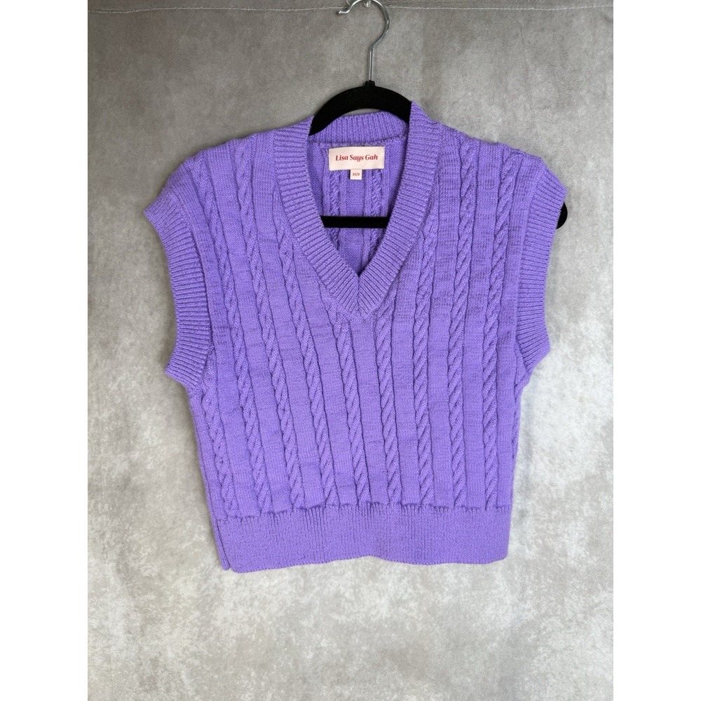 Lisa Says Gah Cableknit V-Neck Crop Knit Sweater Vest In Lilac Purple Size XS/S